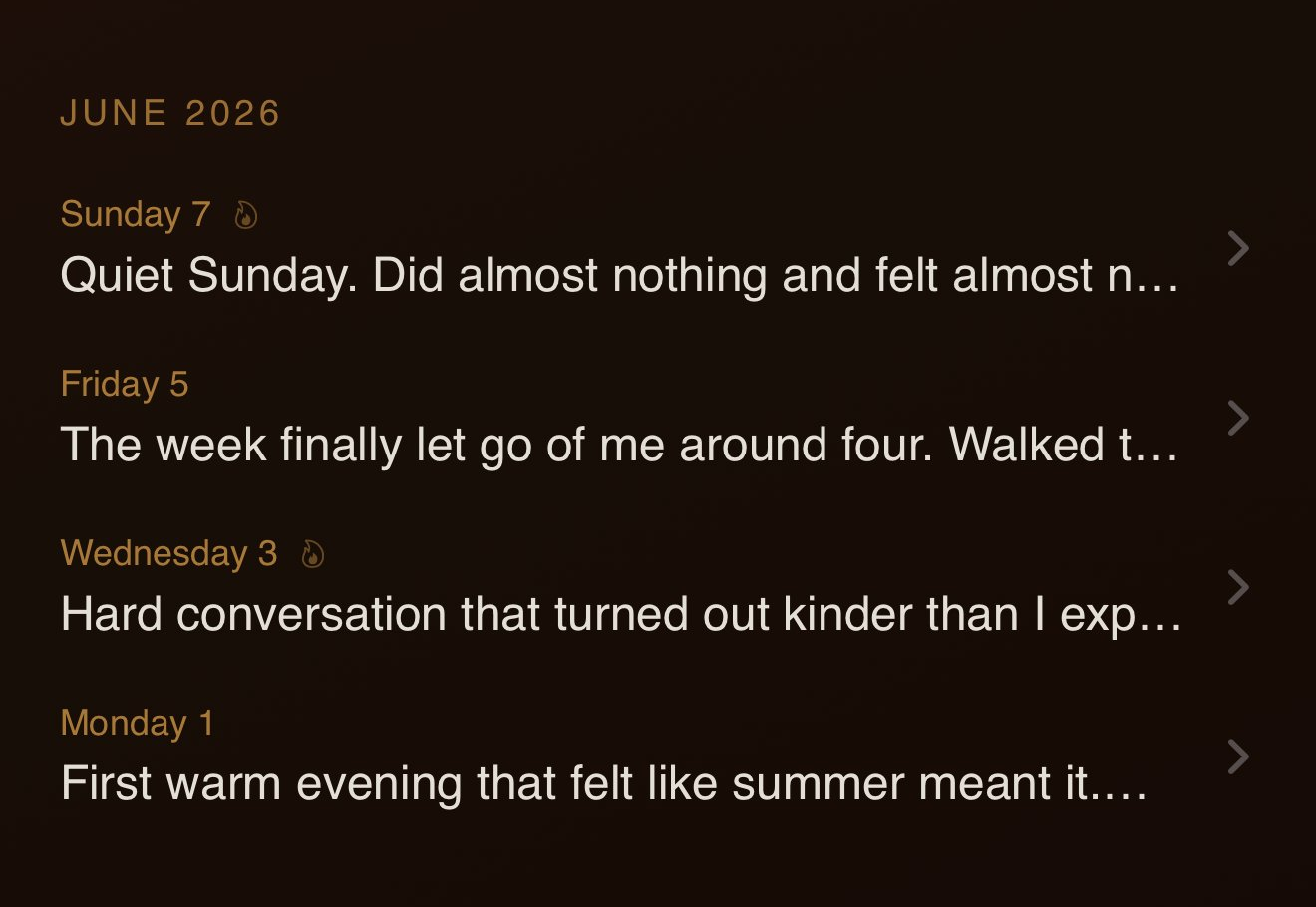 The Archive shown as a calm list of months, with no streak counter or progress meter anywhere.